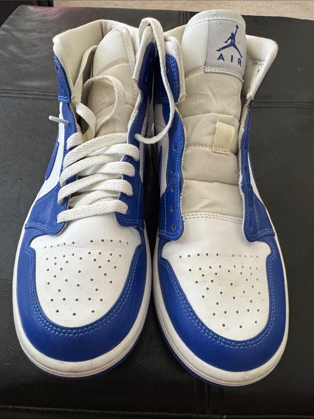 Nike White and Blue High-Top Basketball Sneakers